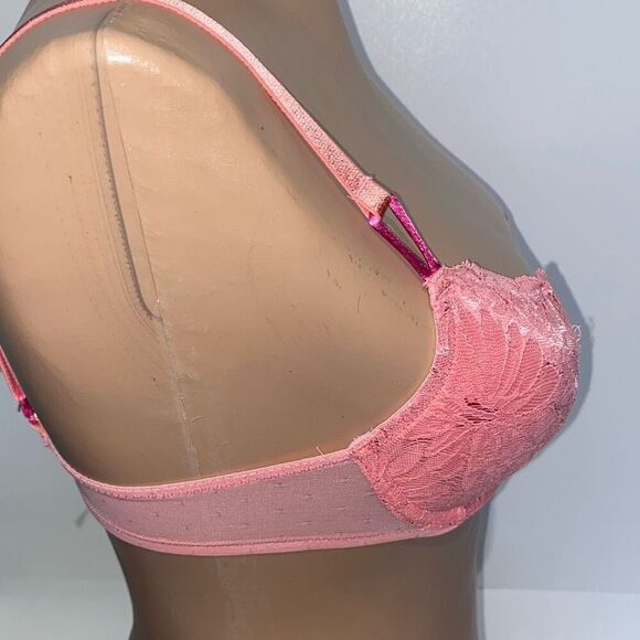 Victoria's Secret Women's Peach Floral Lace Lined Underwired Demi Bra Size 34B - Picture 5 of 8